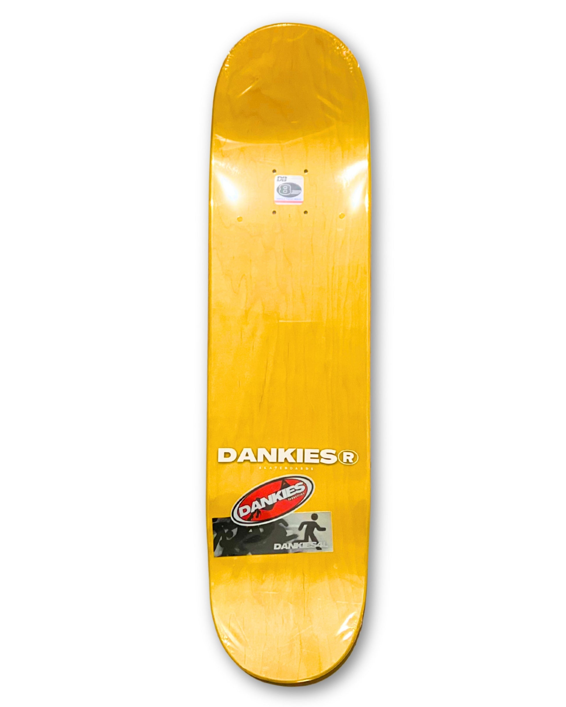 Dankies Logo Deck - Black Dankies Logo on Yellow Background - grip tape area