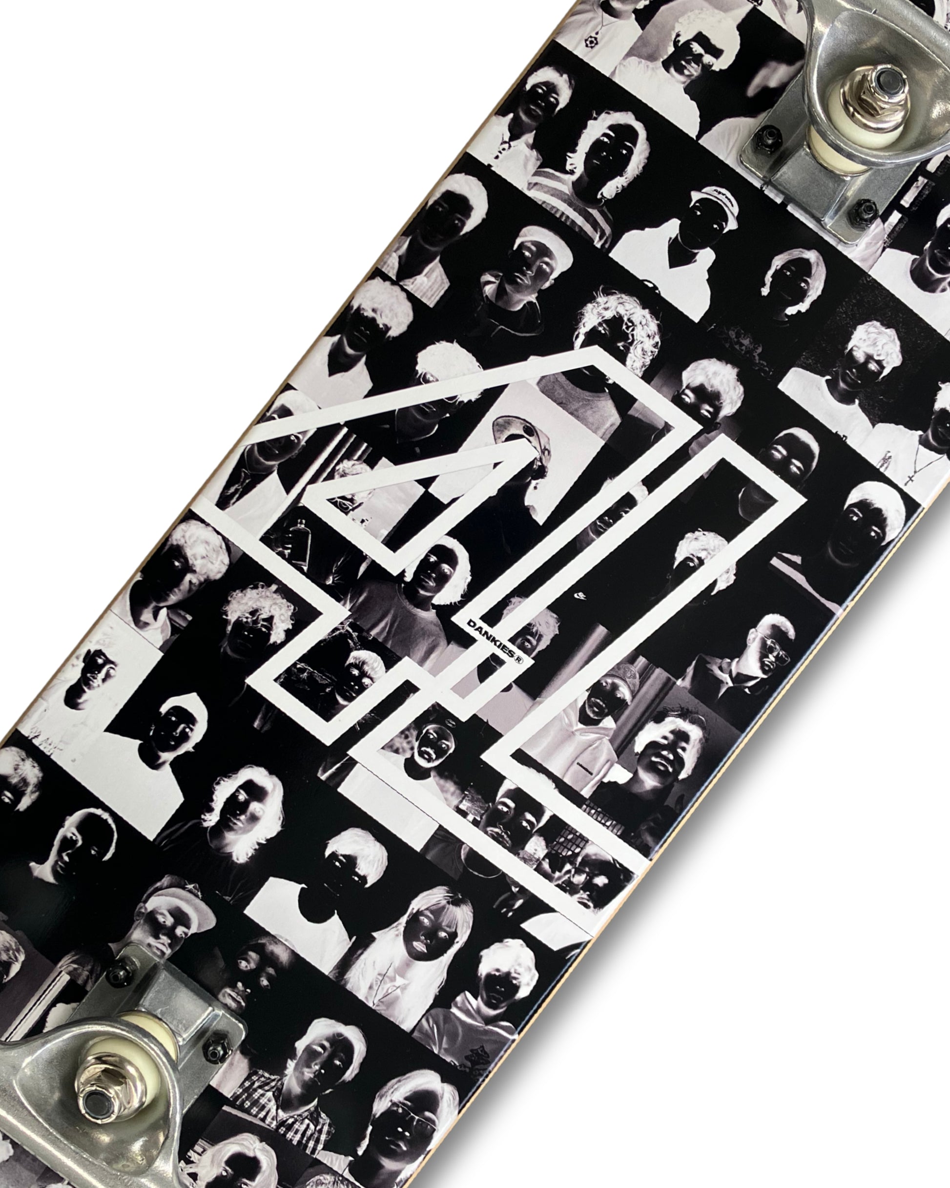 Dankies Class of 25' (Negative) Complete Skateboard with black and white pattern on a white background - middle