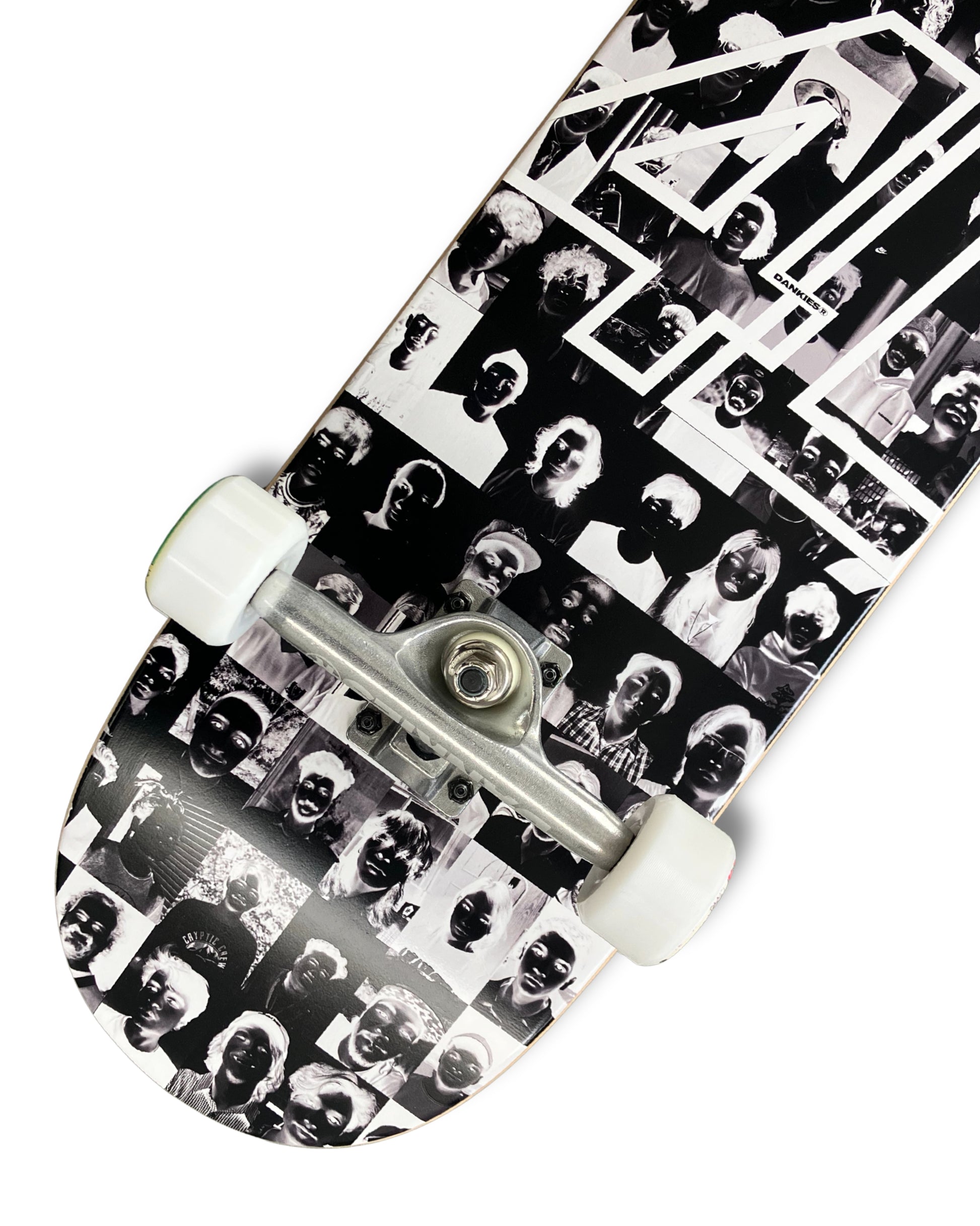 Dankies Class of 25' (Negative) Complete Skateboard with black and white pattern on a white background - bottom
