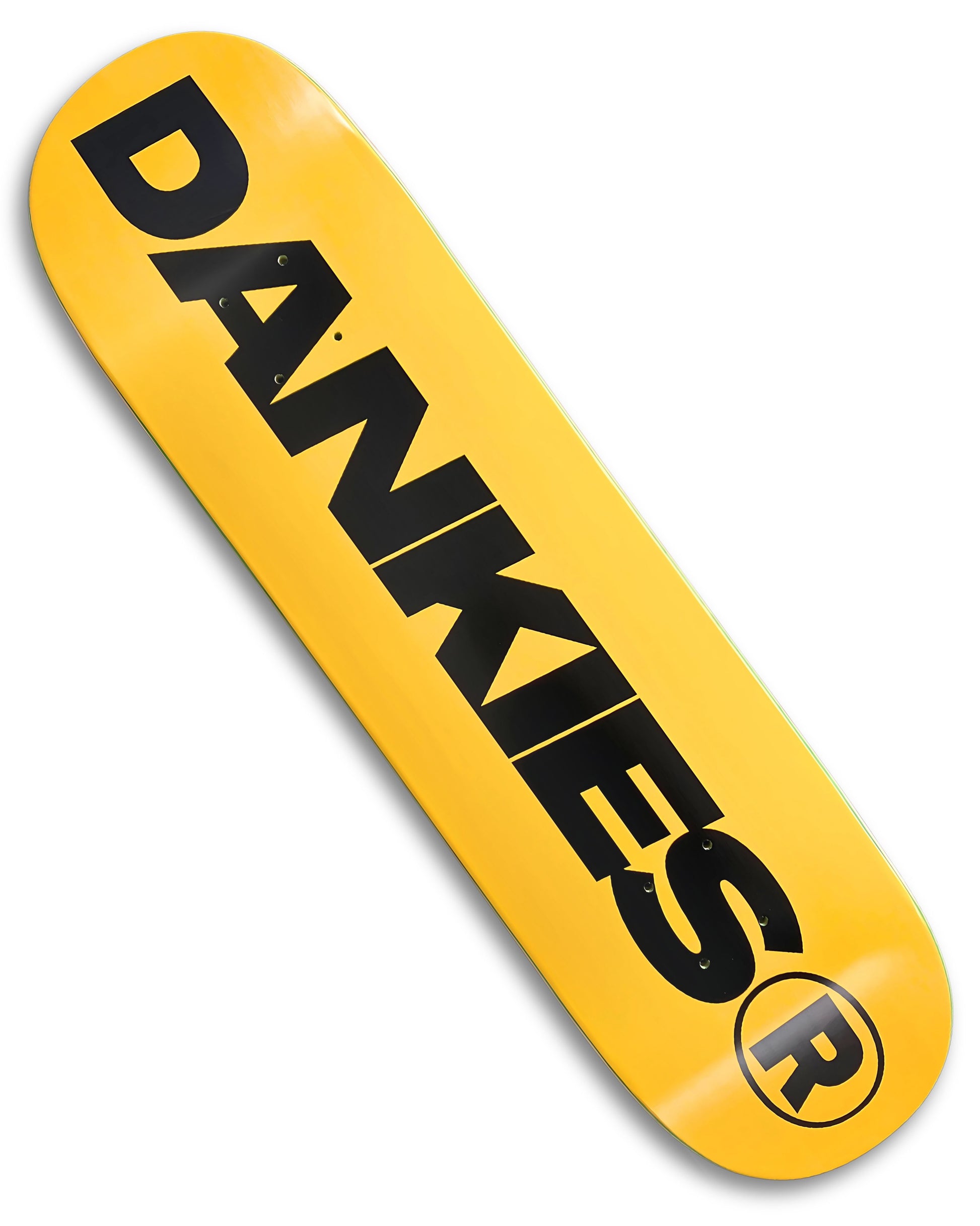 Dankies Logo Deck - Black Dankies Logo on Yellow Background - tilted angle