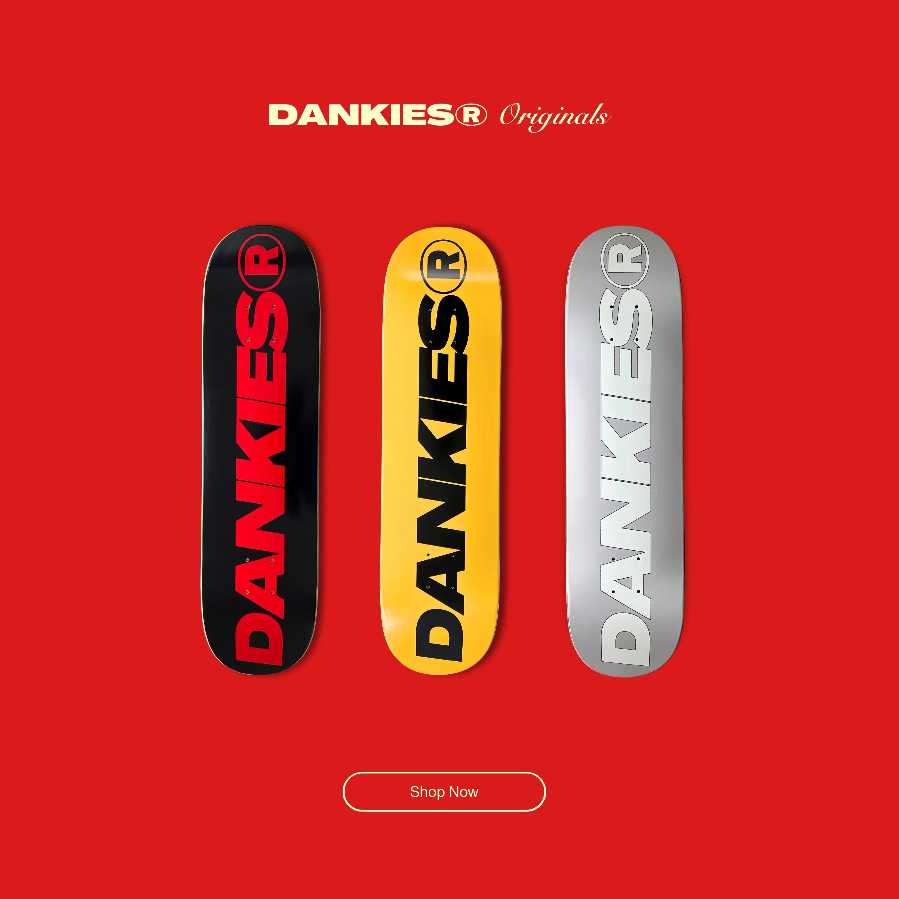 Dankies Originals Logo Skateboard Decks in 3 Variants Black, Yellow and Grey