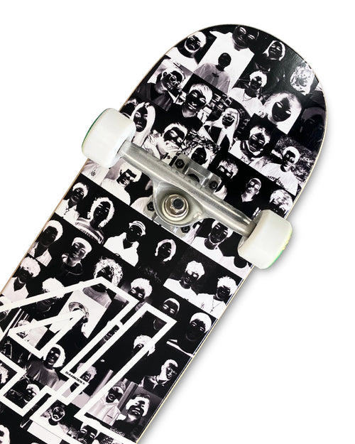 Dankies Class of 25' (Negative) Complete Skateboard with black and white pattern on a white background - top