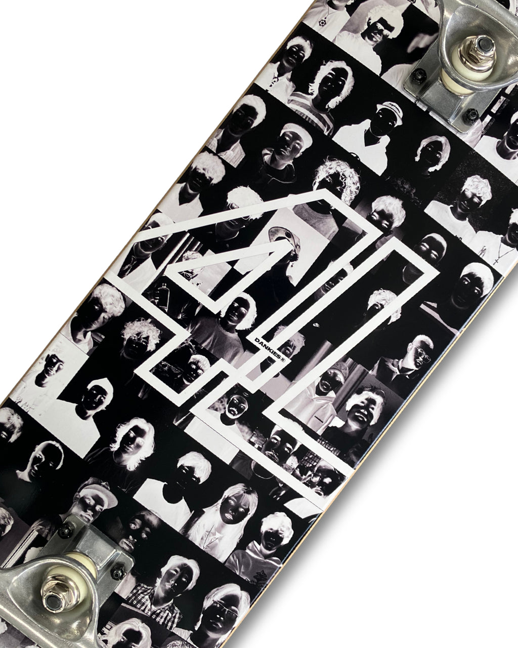 Dankies Class of 25' (Negative) Complete Skateboard with black and white pattern on a white background - middle