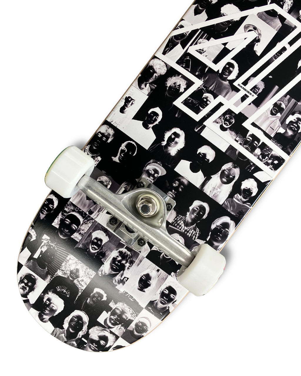 Dankies Class of 25' (Negative) Complete Skateboard with black and white pattern on a white background - bottom