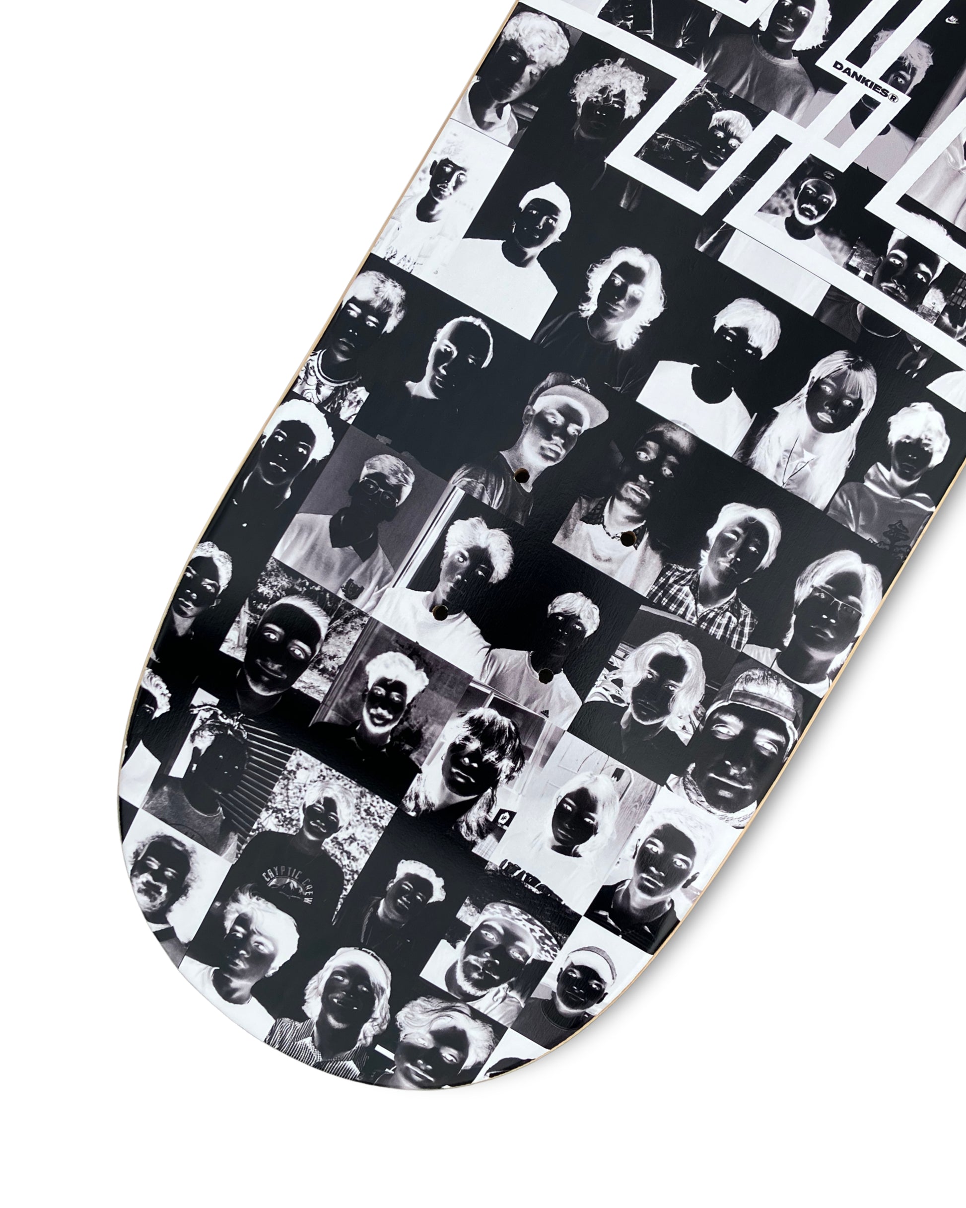 Dankies class of 25' (negative) Skateboard deck with black and white pattern and logo on a white background - bottom