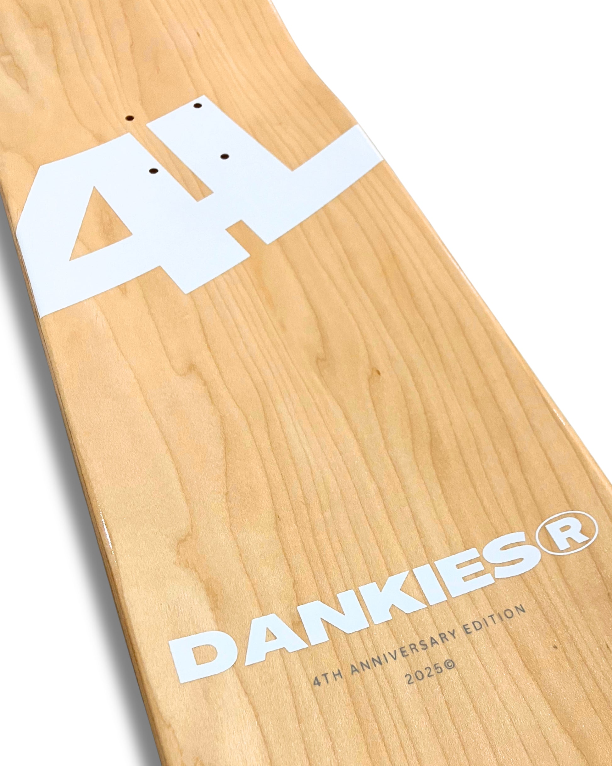 Dankies class of 25' (negative) Skateboard deck grip tape area - tilted angle from bottom 