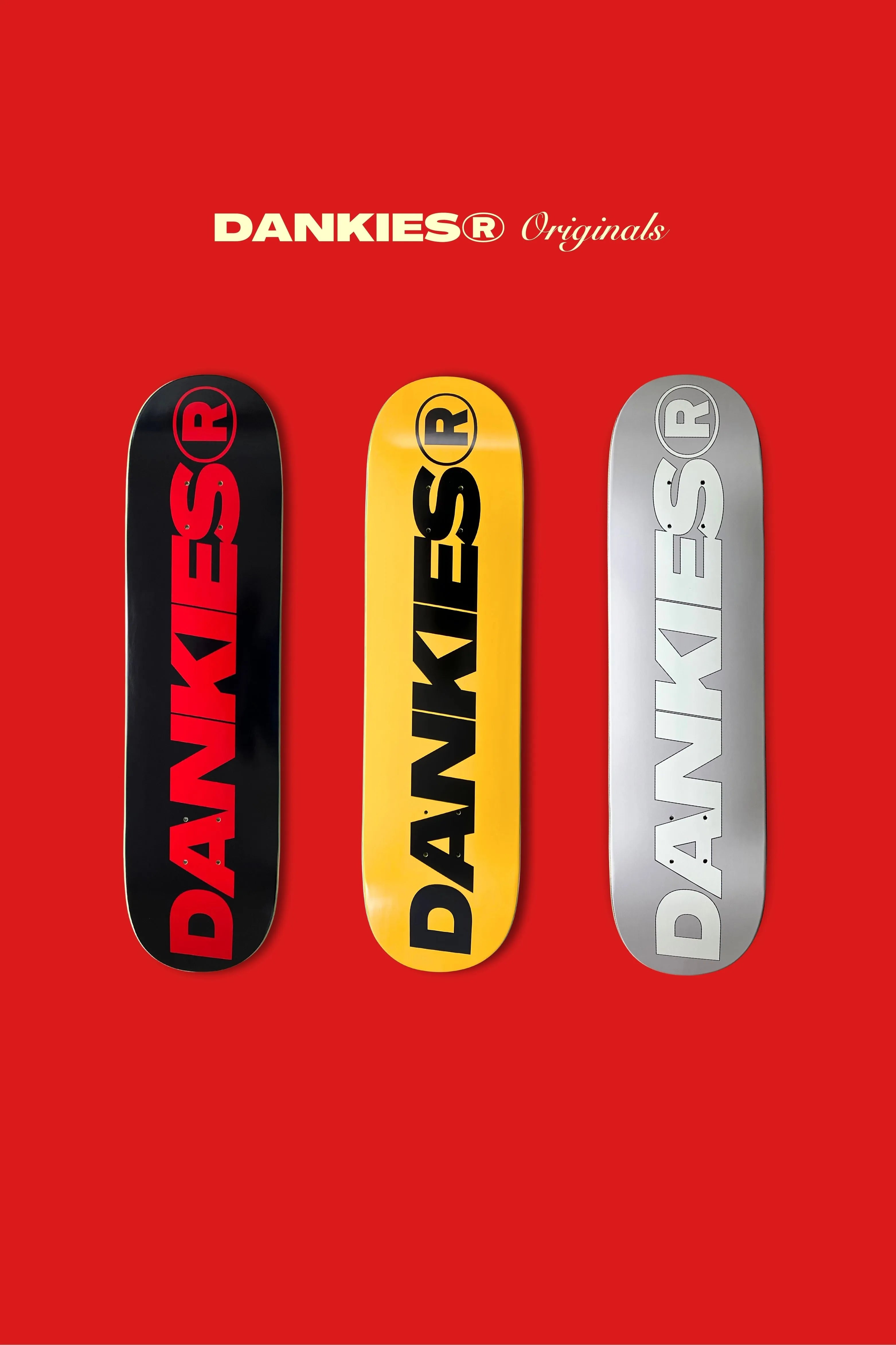 Dankies Original Logo Skateboard Decks in 3 variants - Black, Yellow and Grey